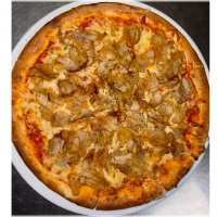 Tomatensaus, kaas en kipdöner vlees